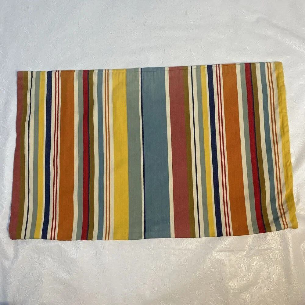 2 Pottery Barn Lumbar Pillow Covers Cotton Striped